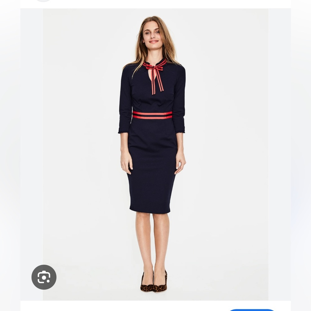 Boden Annette Ponte Midi Dress Navy with Red Ribbon Size 4 Regular
